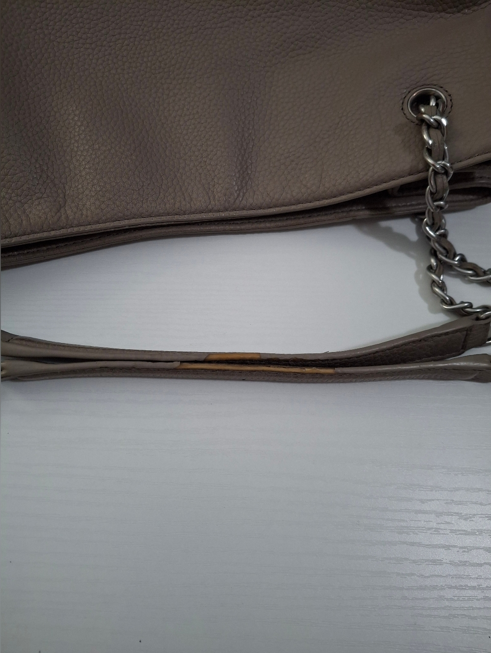 Tory Burch Taupe Pebbled Leather Chain Strap Tote Shoulder Bag Large - Picture 7 of 10
